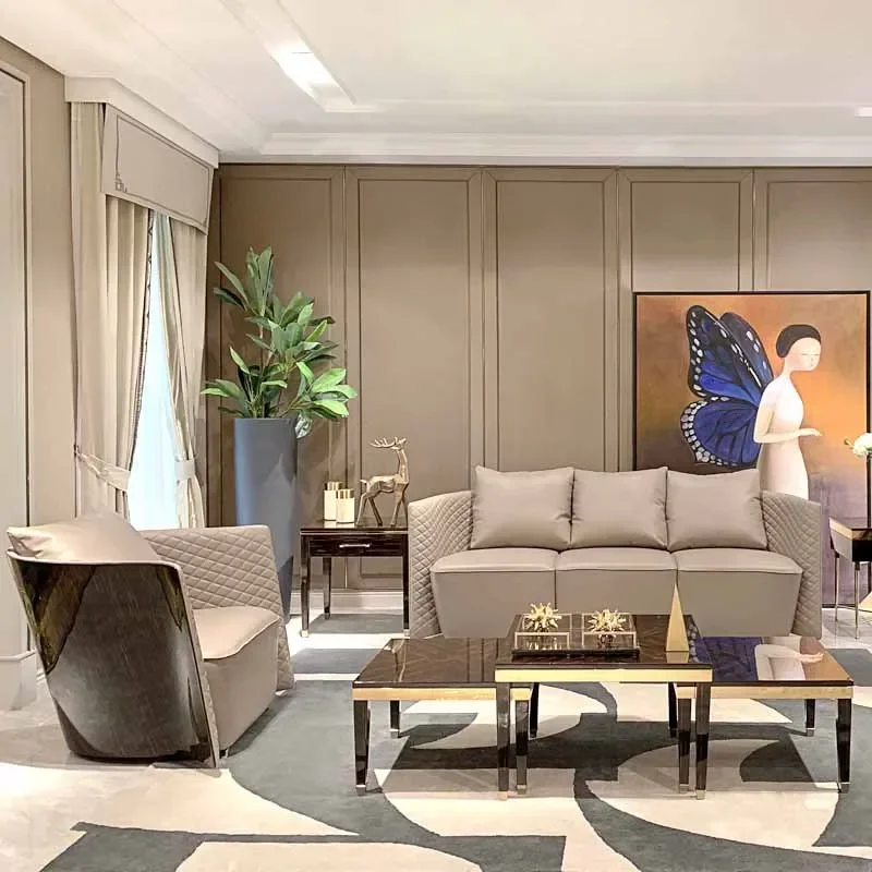 Latest Design Royal Style Set For Living Room Frame Leather Sofa Furniture