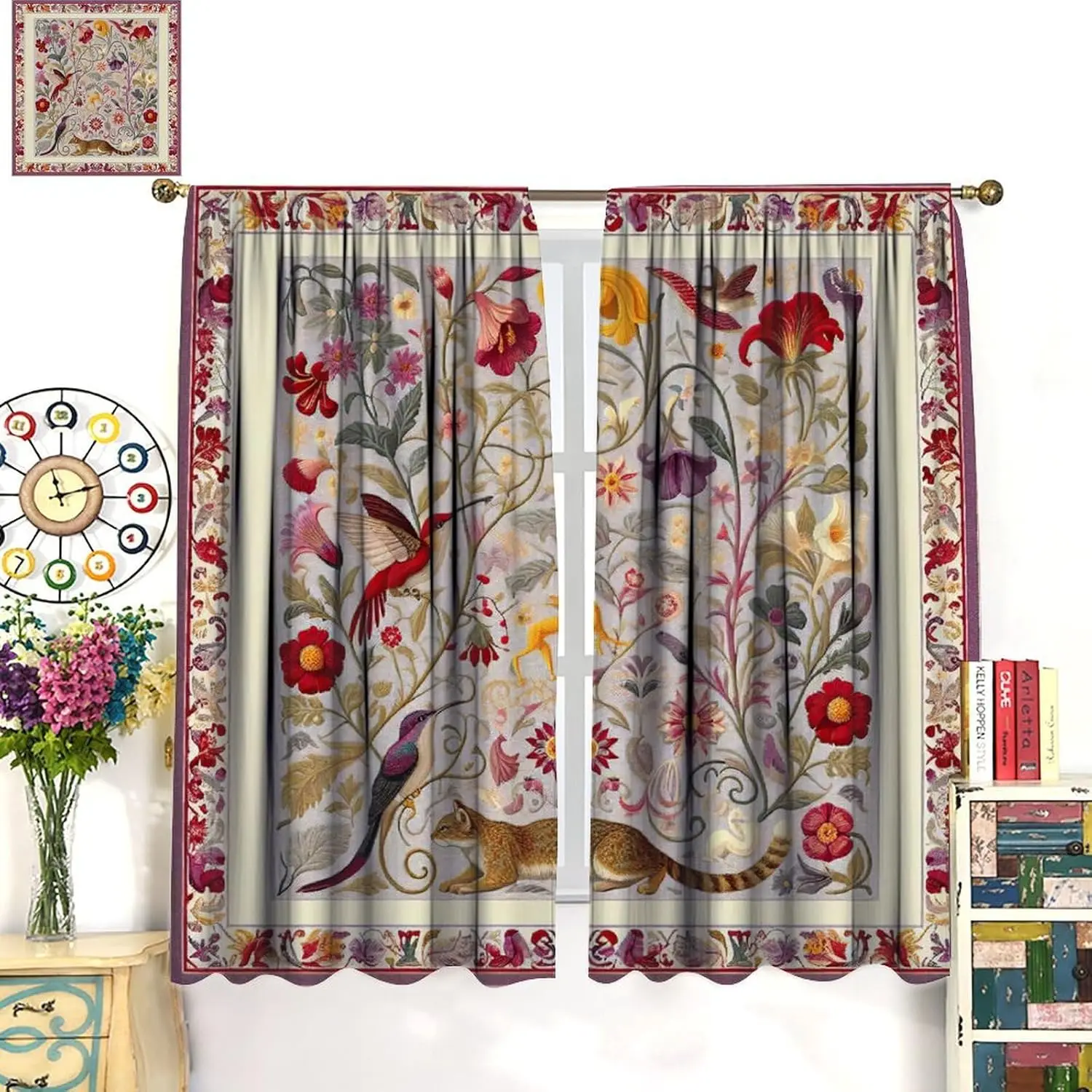 Bohemian William Morris Curtains, Vintage Original Design Abstract Flower Pattern, Blackout Curtains for Bedroom Living Room