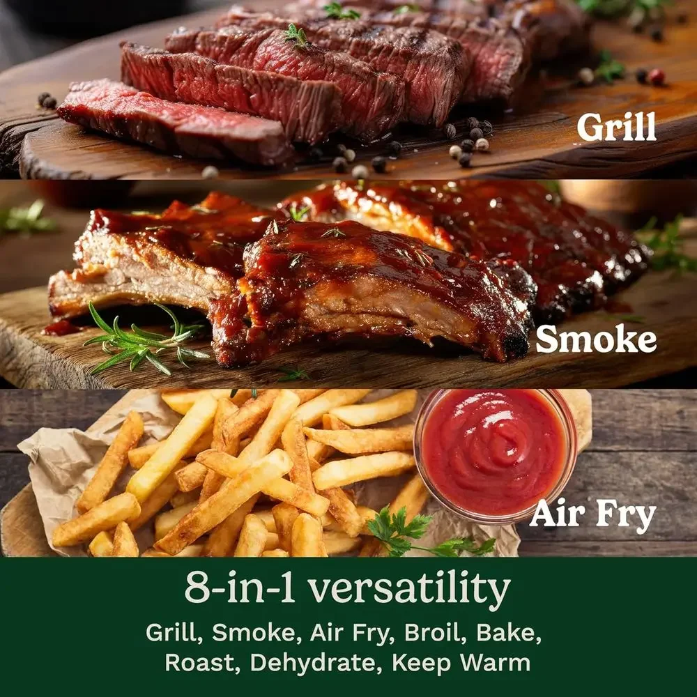 8-in-1 Outdoor Electric BBQ Grill and Portable Smoker with Smart Probe, 154 sq. in. Patio and Balcony Grill