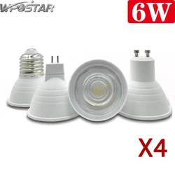 Lâmpada LED COB Spotlight Dimmable, Lâmpada de Alumínio Super Brilhante, Alta Qualidade, E27, E14, GU10, MR16, 6W, 220V, 230V, 240V, 4 Pcs