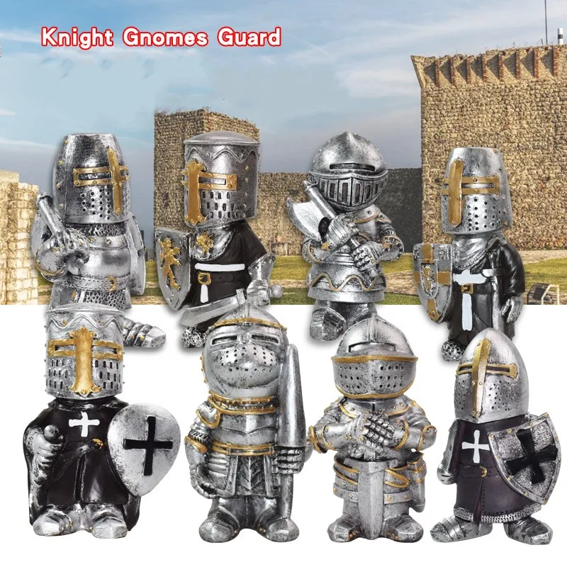 Medieval War Knight Gnomes Guard Resin Garden Statue Cosplay Cross Templar Dwarf Armor Samurai Desktop Decoration Halloween Gift