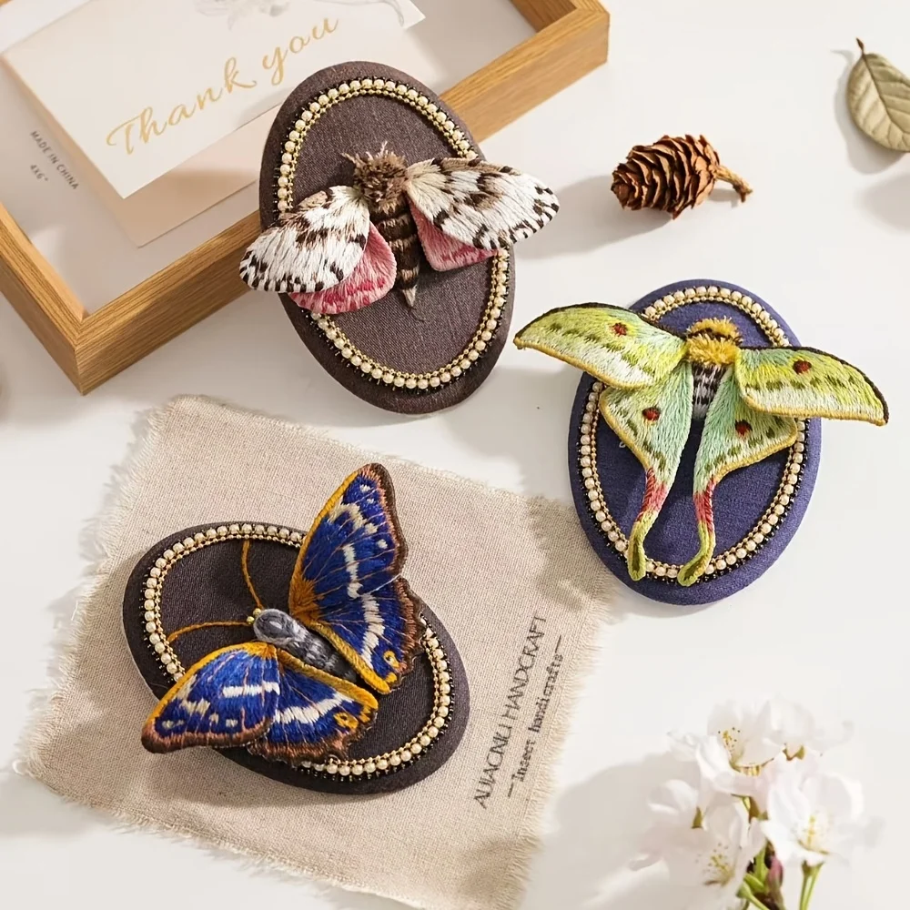 Handgefertigtes 3D-Stickerei-Set mit Motten-Motiven, DIY-Materialpaket mit 9 verschiedenen Stilen zur Auswahl. Retro-Perlen-Sets – Detail 5