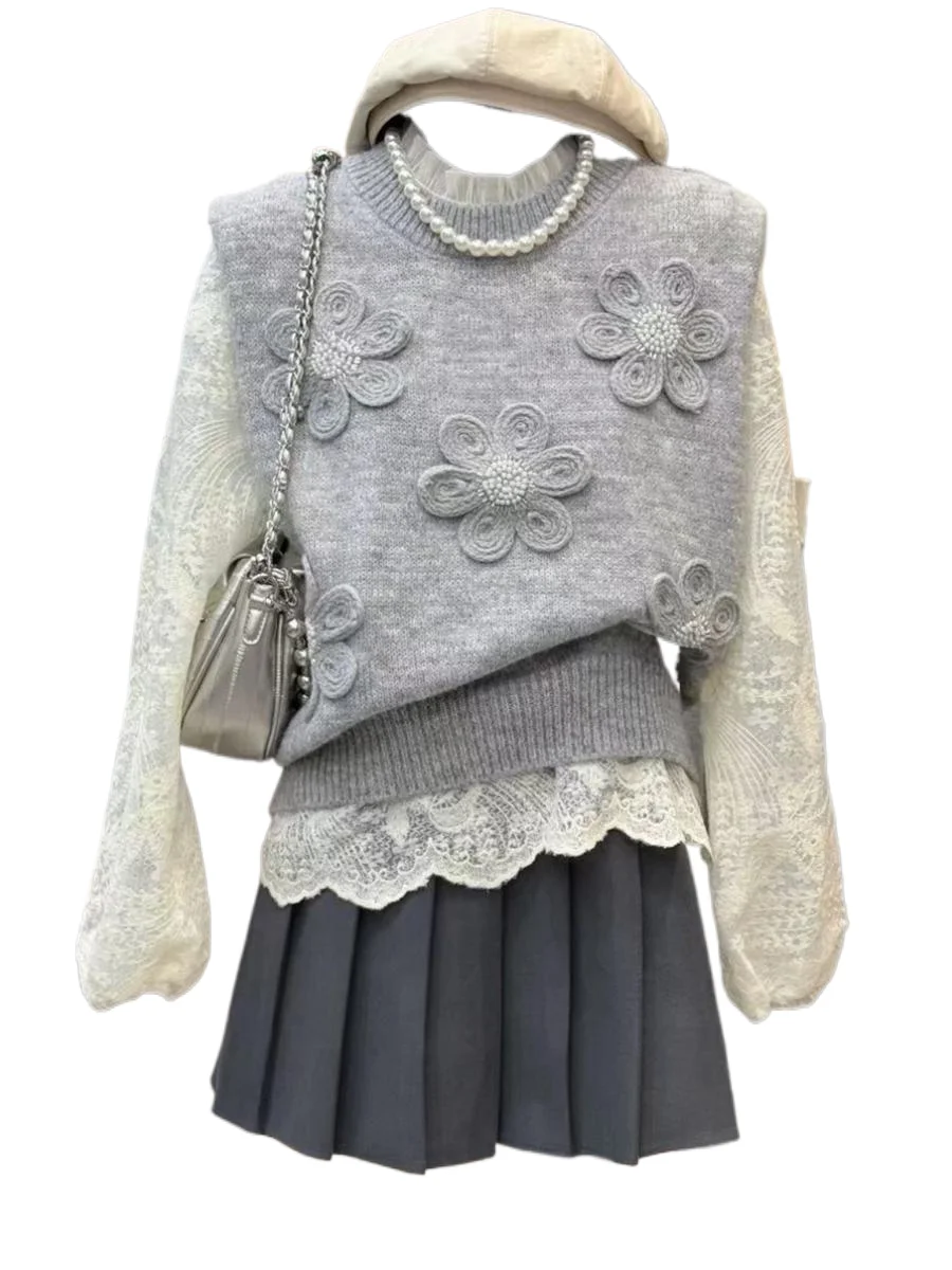 

Новый свитер с 3D цветочным принтом, жилет, классический пуловер без рукавов с круглым вырезом, женский корейский вариант, однотонный универсальный свободный топ