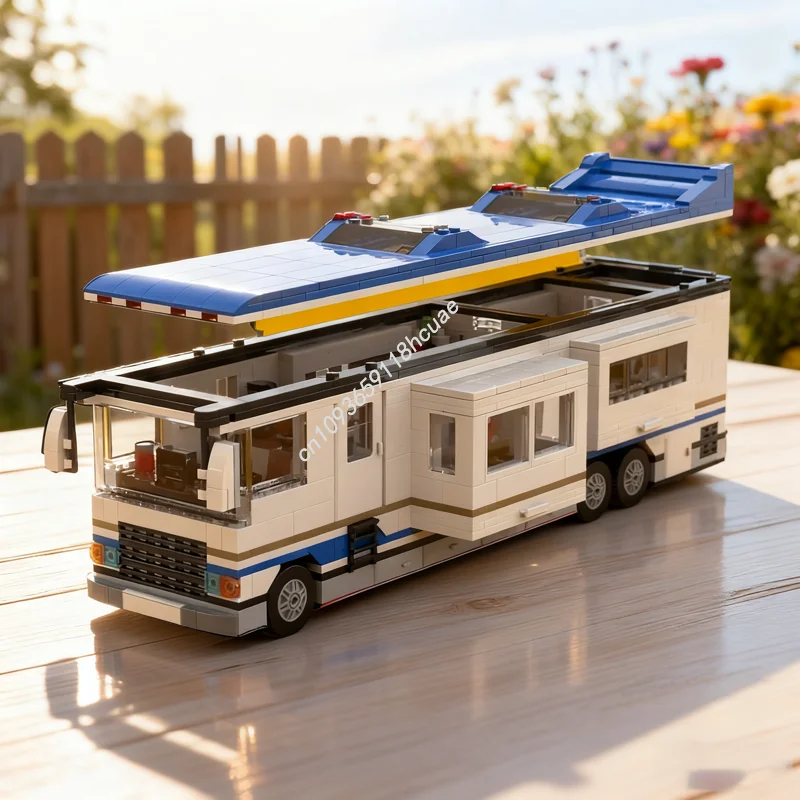 1369개 MOC 럭셔리 모터홈 슬라이드 아웃 미니피그 크리에이터 모델 장난감 블록 크리스마스 선물 DIY 아이디어 브릭 어린이 생일 선물
