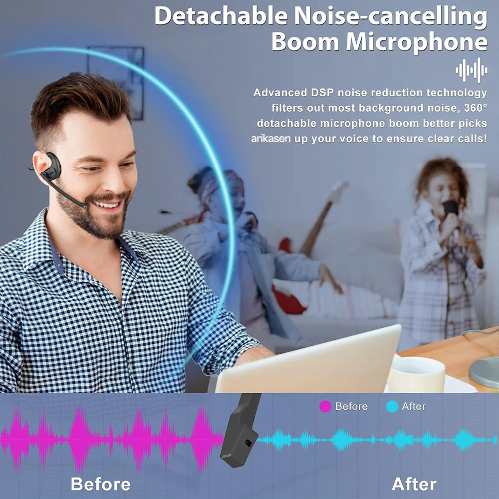 Open Ear Headphones with Mic, Bluetooth Headset with AI Noise Cancellation Microphone Bluetooth 5.4 Air Conduction Headphones