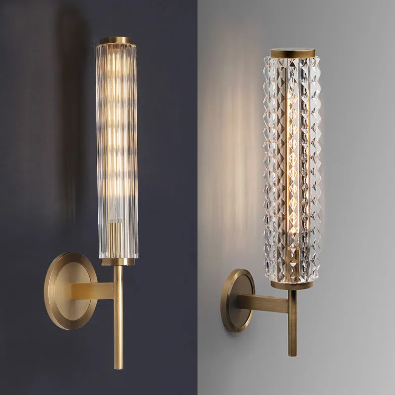 

All copper living room background wall wall lamp light luxury crystal marble bedroom bedside simple hotel aisle villa decorative