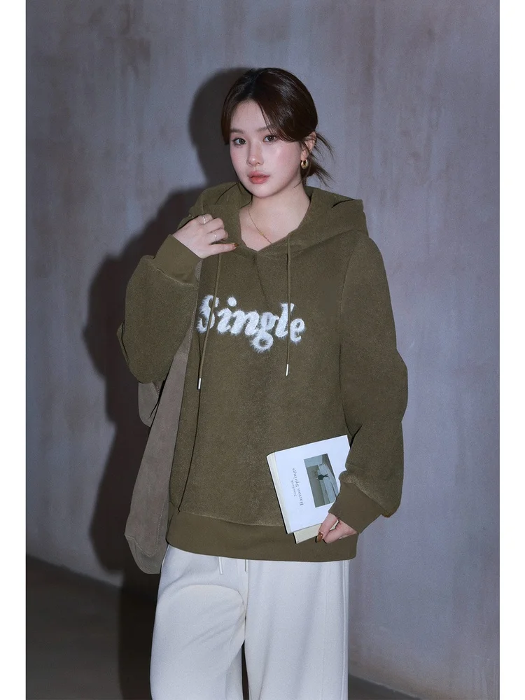 

plus Size Women's Fce Letter Embroidery Hoodie Dstring Korean Sle Winter Sweatirt Casual Comfortable Polyester Blend
