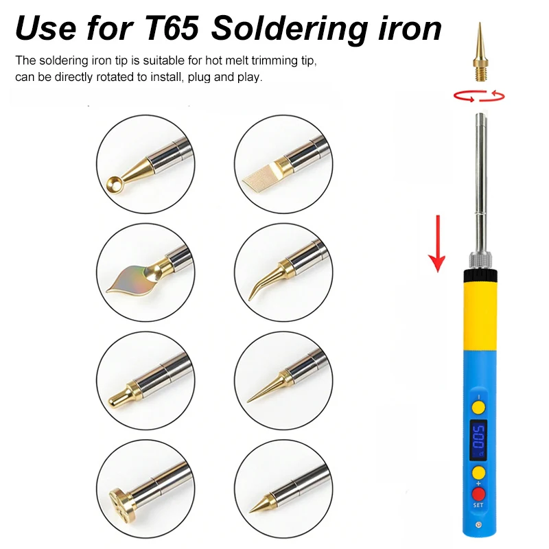 T65 Soldering Iron Tip Internal Thread Head M2-M8 Brass Hot Melt Insert Nut for Soldering Tools