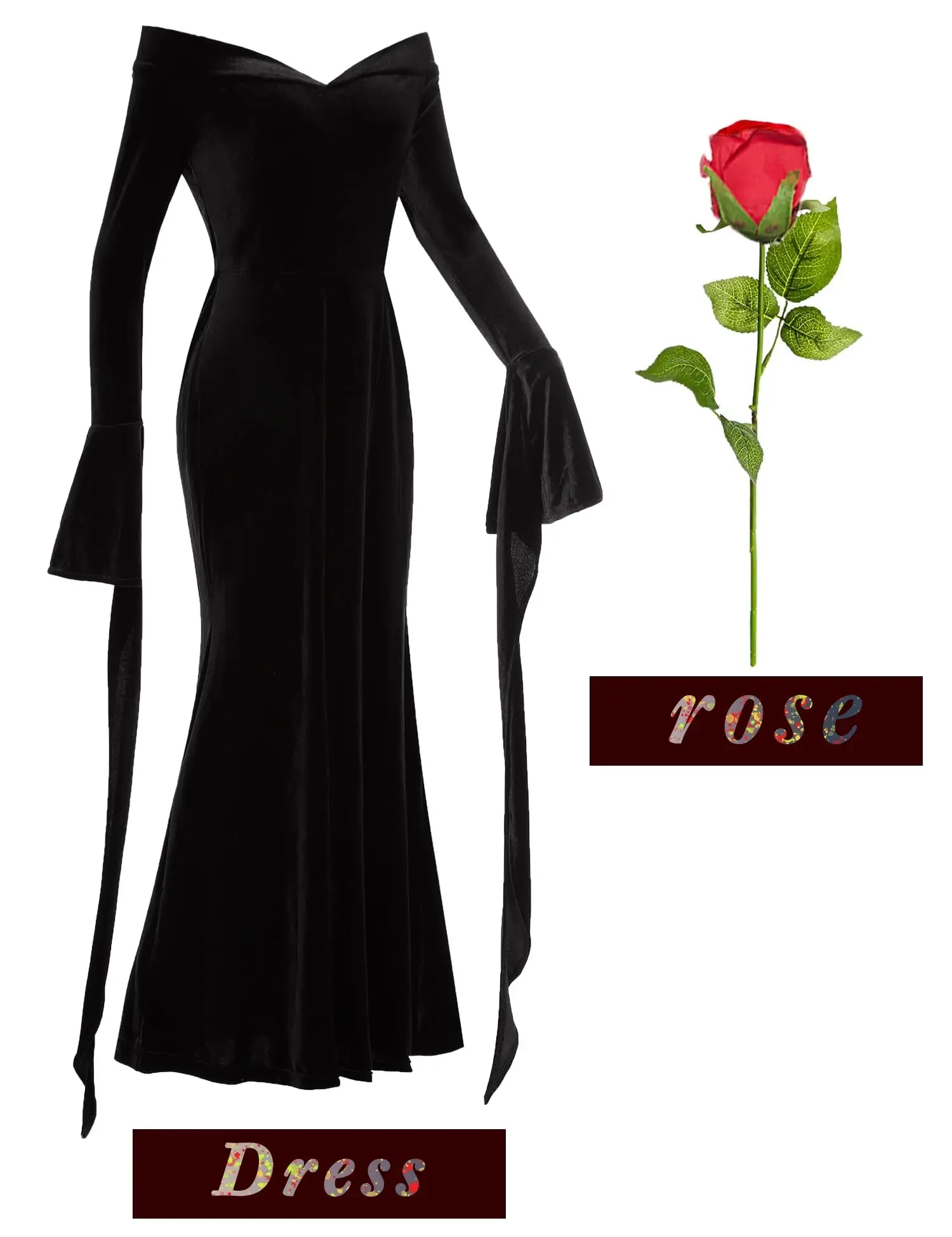 Morticia Addams Dress Pugsley Anime Cosplay Costume Women Adult Gothic Witch Dress with Rose Family Halloween Costumes