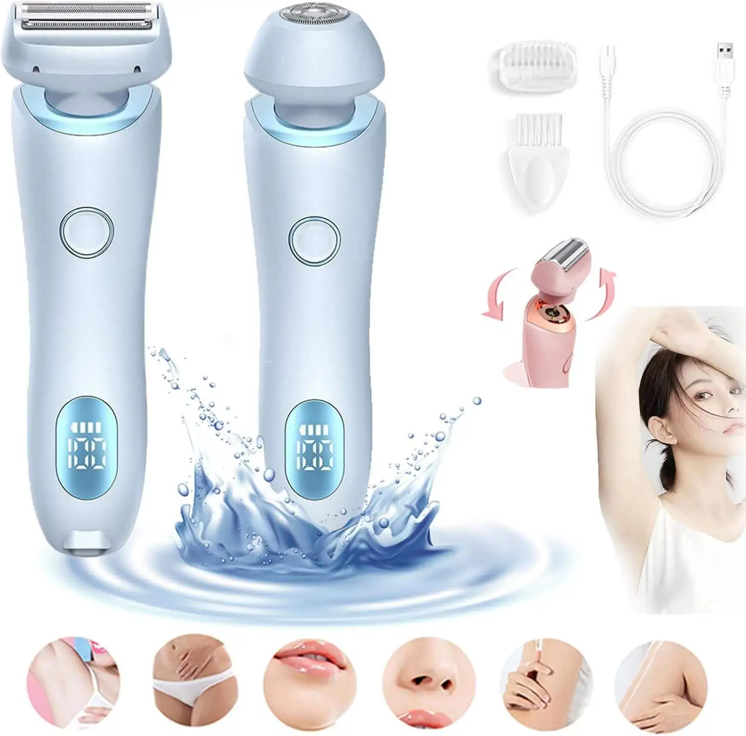 الجمال 2in1 سيدة ماكينة حلاقة الفخذ المتقلب مزيل شعر الوجه الحلاقة الكهربائية شعر العانة بيكيني ماكينة حلاقة غير مؤلم لنزع الشعر للوجه #1