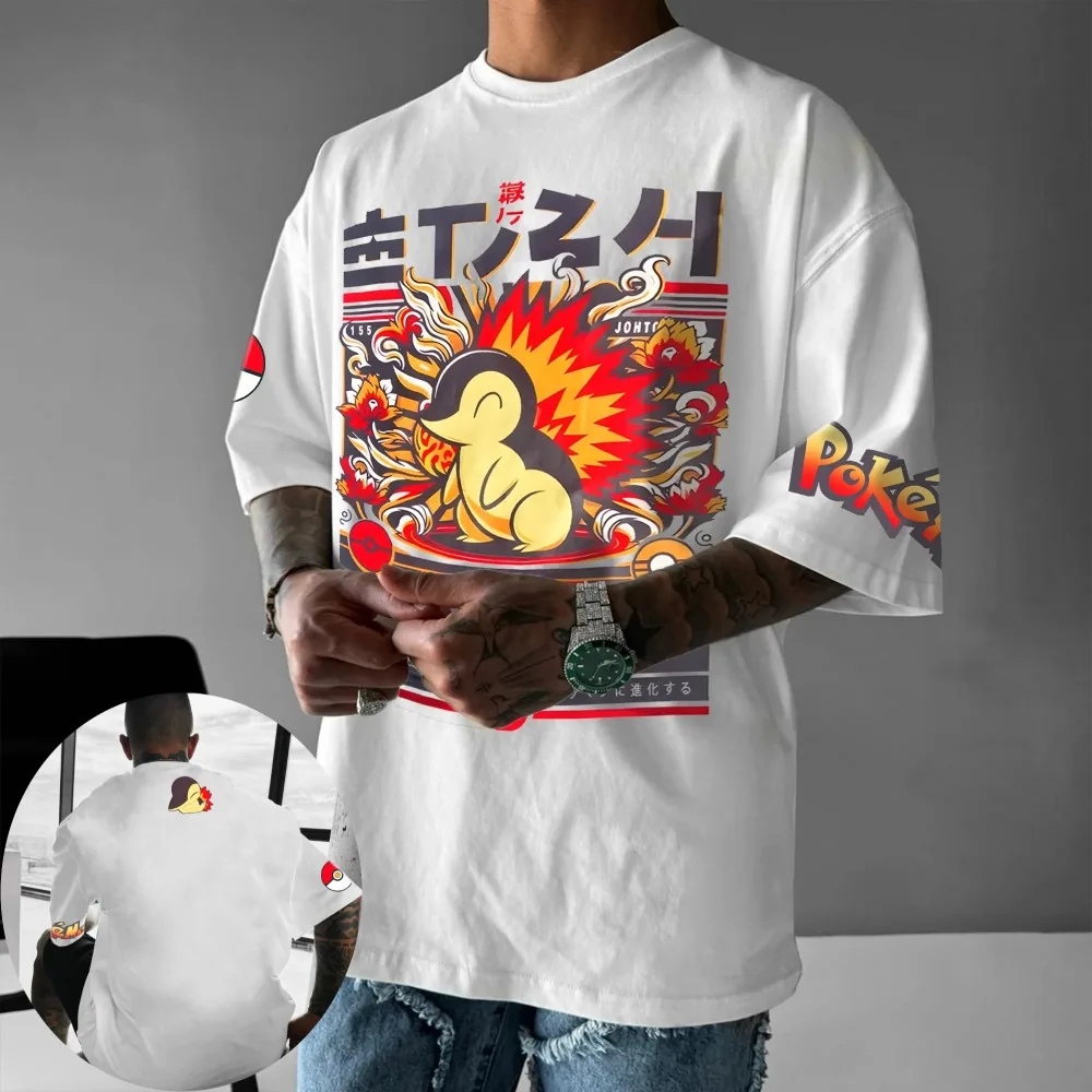 

Мужская и женская футболка Pokémon Cyndaquil, универсальная футболка в стиле аниме, летняя и весенняя ретро-футболка с короткими рукавами для мальчиков, наряды для родителей и детей