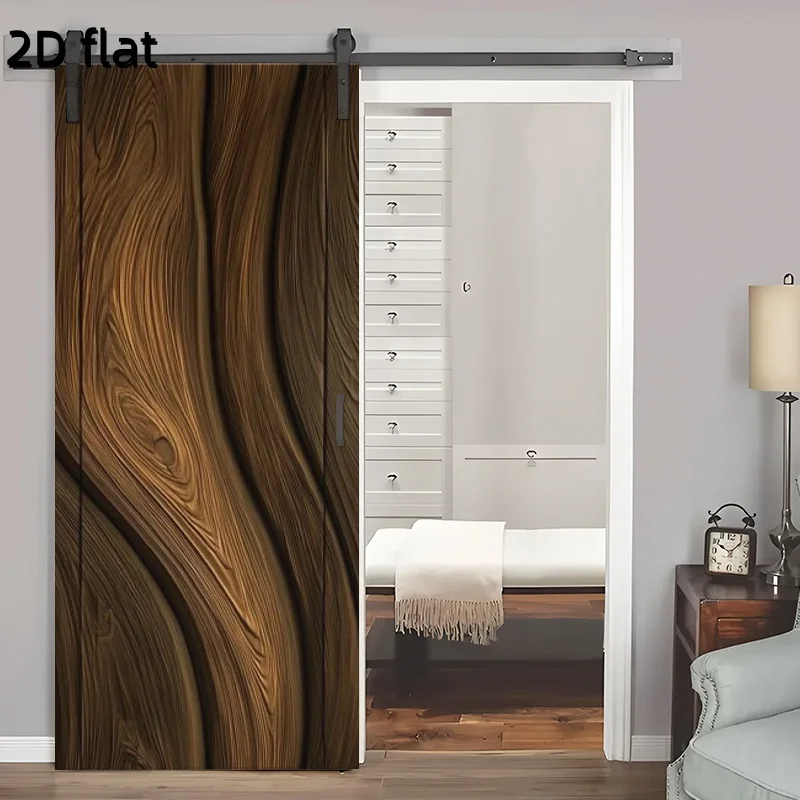 1 pair of wood grain design 2D flat self-adhesive door stickers, modern vinyl door stickers - easy to tear stickers, artistic de view 6