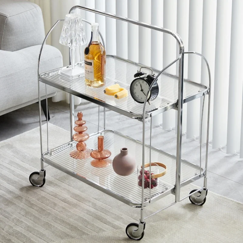 Glass Mobile Dining Car Trolley Foldable Side Table for Kitchen or Living Room Portable Home Bar Furniture Versatile