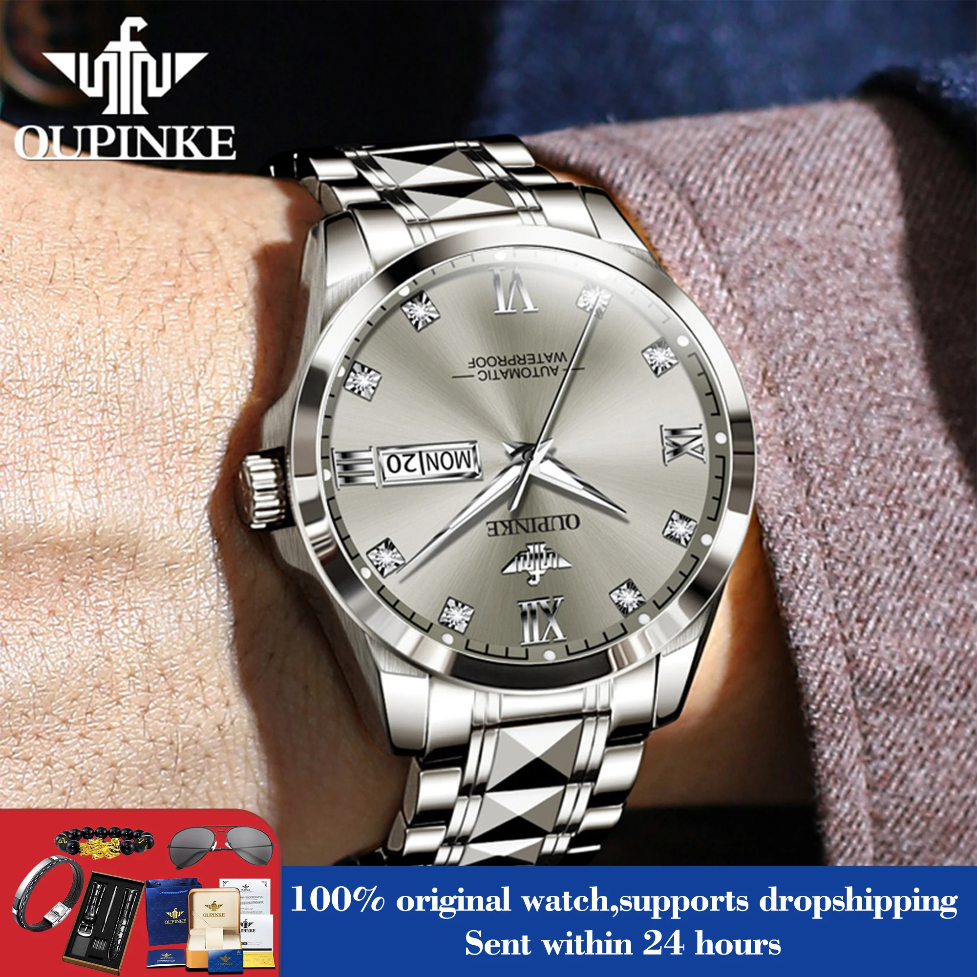 

OUPINKE 3262 мужские часы японский механический механизм водонепроницаемые часы для мужчин лучший бренд двойной календарь роскошные автоматические ручные часы