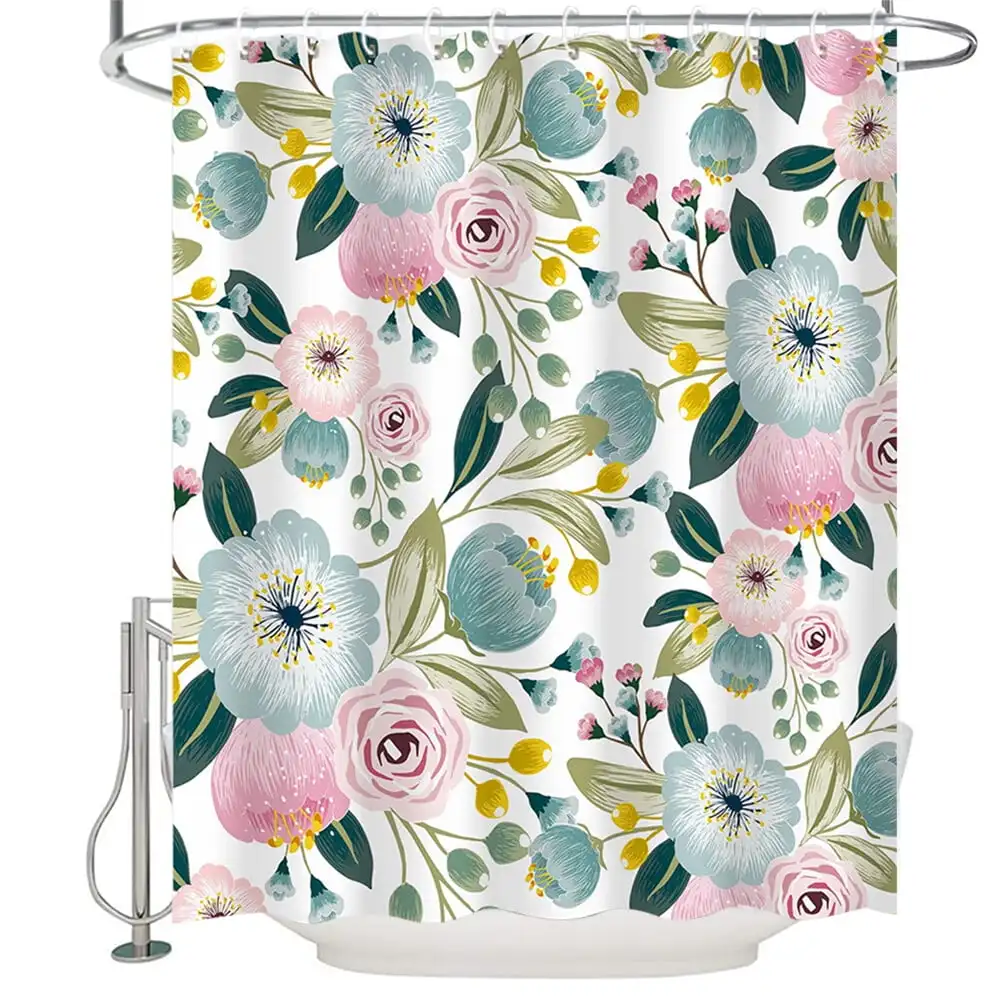 Floral Shower Curtain with 12 Hooks Boho Liners Waterproof Bathroom Decor Sets, 72