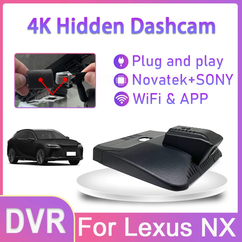 

New!Plug and play Dash Cam Camera UHD 4K Car DVR Wifi Video Recorder For Lexus NX NX450 NX300h NX350h 2022 2023 Wireless DashCam