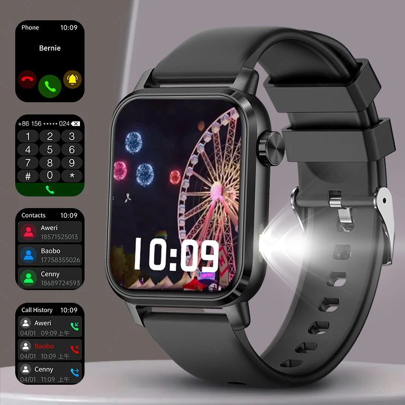 LIGE LED Flashlight 3D Dynamic Dial Smart Watch Waterproof Health Monitor Bluetooth Call Custom Watch Faces SmartWatch Men Women