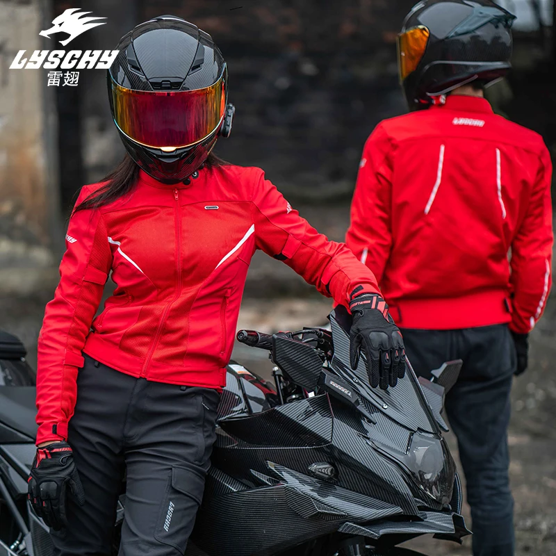LYSCHY Summer Breathable Mesh Motorcycle Jacket Reflective Motorbike Coat for Men CE1 Protective 7 PCS Motocross Clothing