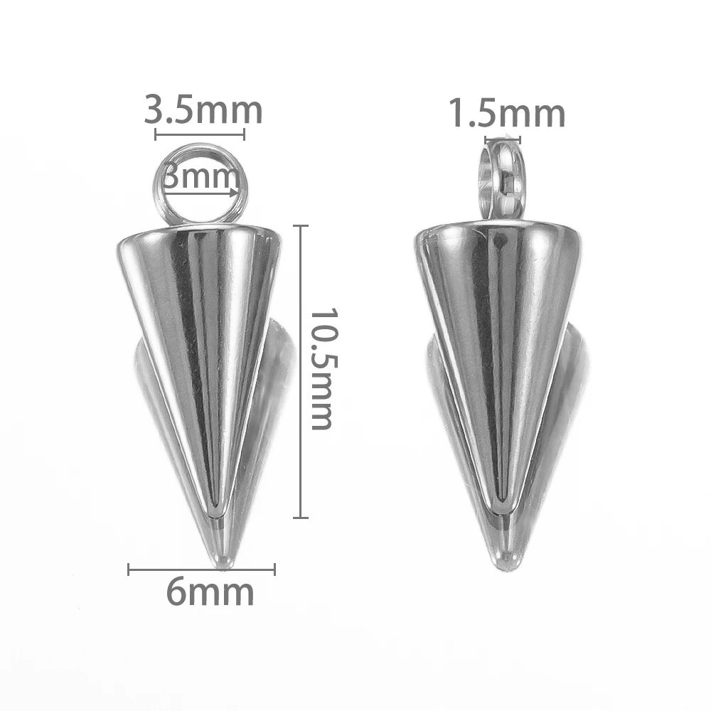 10PCS Stainless Steel Cone Charms Pendants Retro Spike Beads Charms Pendants for Women Man Hoop Earring Jewelry Making Supplies image 3