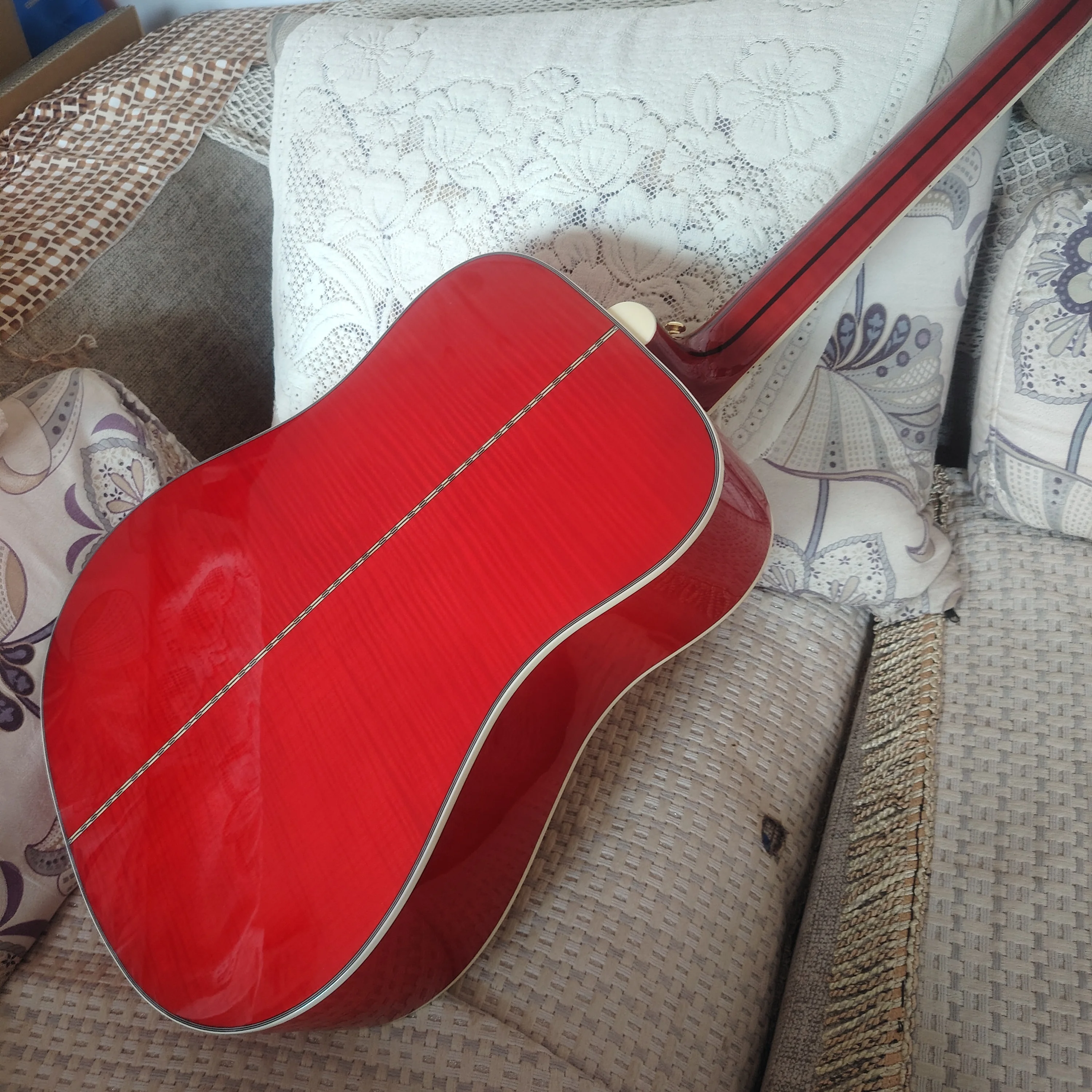 High Quality Pigeon Flock Inlaid Acoustic Folk Guitar In Stock, Flame Maple Top, Fast Delivery From Local Warehouse In The United States view 8