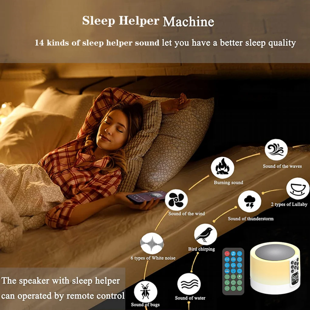 White Alarm Clock Sound Machine 30 Non-Looping Sleep Sounds 30 Non-Looping Sleep Sounds Volumes