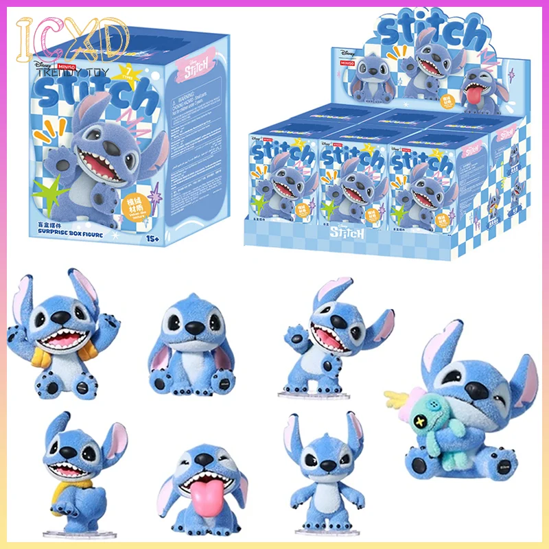 Nuevo Original Disney Stitch Fluffy Adventure Series caja ciega Stitch flocado muñeca Mini muñeca caja misteriosa decoración de escritorio regalos juguete