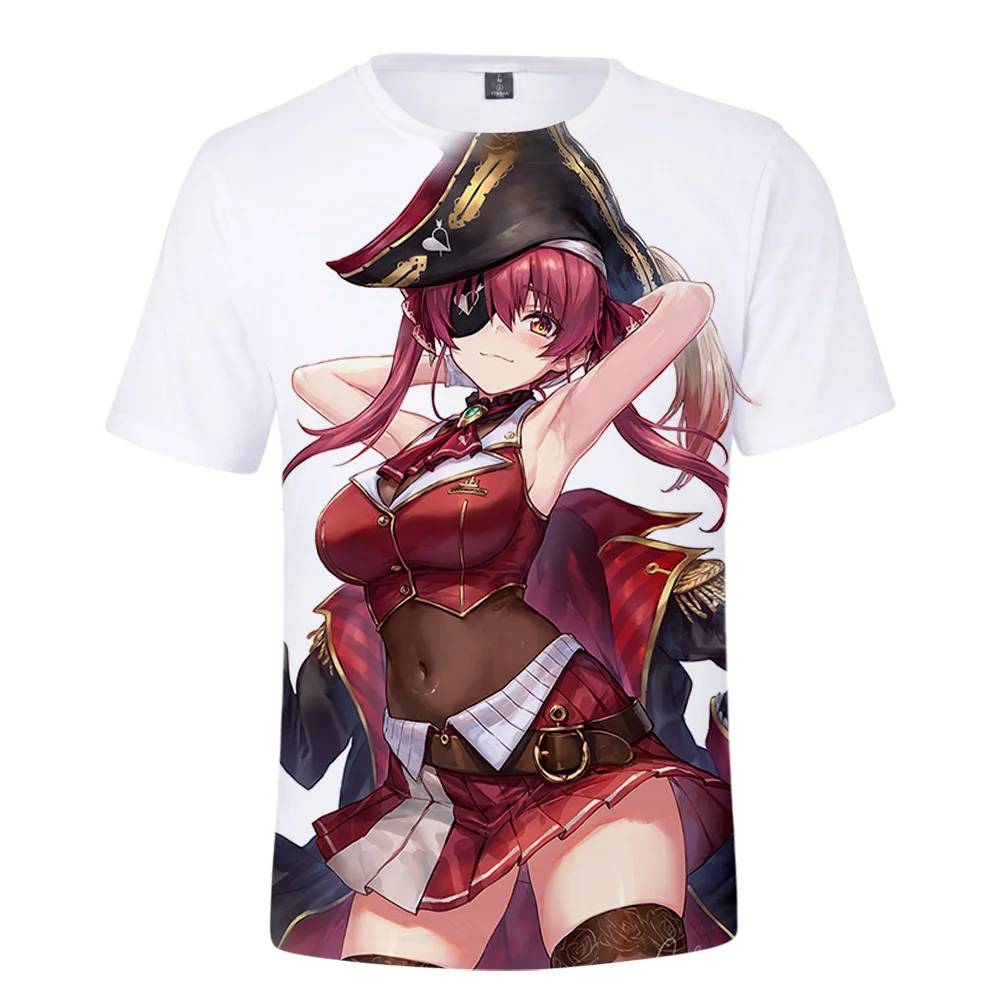 HOLOLIVE-Camiseta con estampado 3D de Houshou VTuber para hombre y mujer, ropa de calle Preppy, estilo Kawaii, primavera y verano