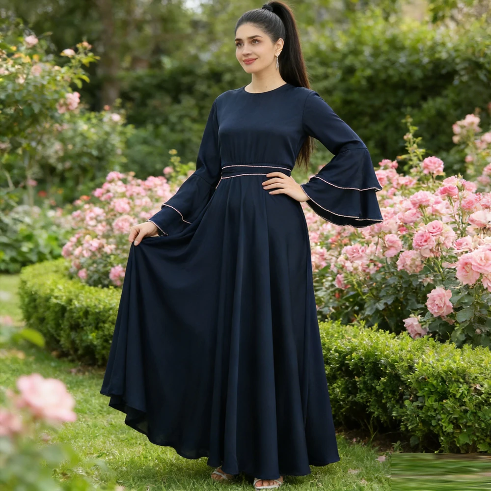 

Fashion Muslim Dresses for Women Flare Sleeve Evening Party Dress Dubai Abaya Turkey Kaftan Eid Djellaba Ramadan Islam Jalabiya
