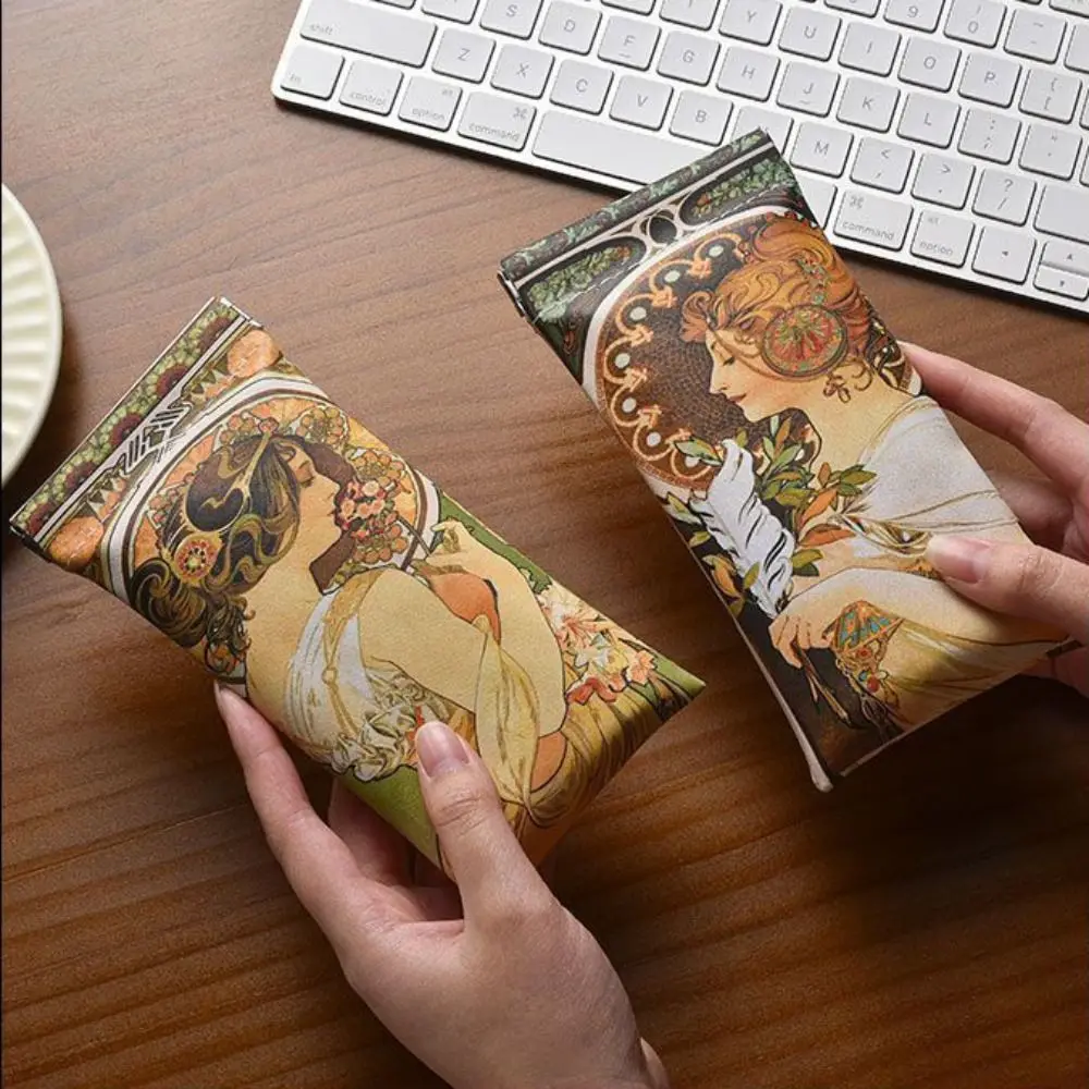 

Premium Oil Painting Style Sun Glasses Case Automatic Closing Waterproof Lipstick Case Leather Portable Eyewear Bag Girls
