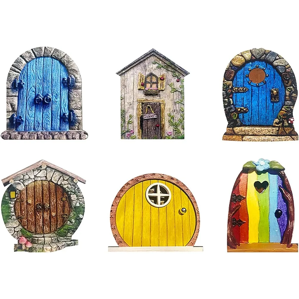 6 Miniature Fairy Tale Tree Doors Wooden Decorations Courtyard Tree Decorations Dwarves Decorate Fairy Tale Doors