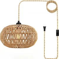Vintage Pendant Light E27 Bulb Hemp Rope Pendant Ceiling Light Wooden Lantern Chandeliers for Bedroom Kitchen Living Room