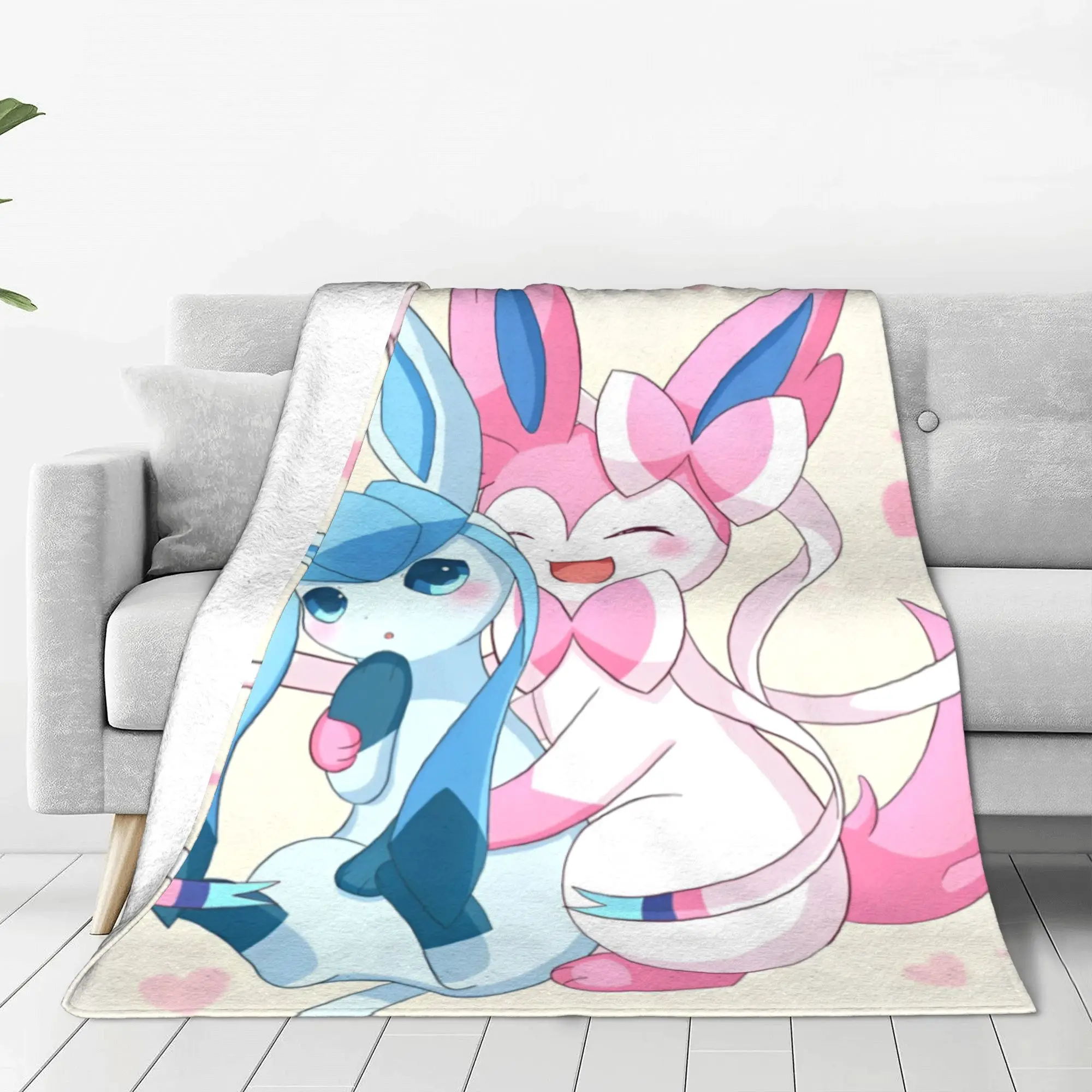 

Pokemon Anime Sylveon Eevee Blanket Cover Cartoon Game Flannel Throw Blanket Travel Portable Soft Warm Portable Plush Thin Quilt