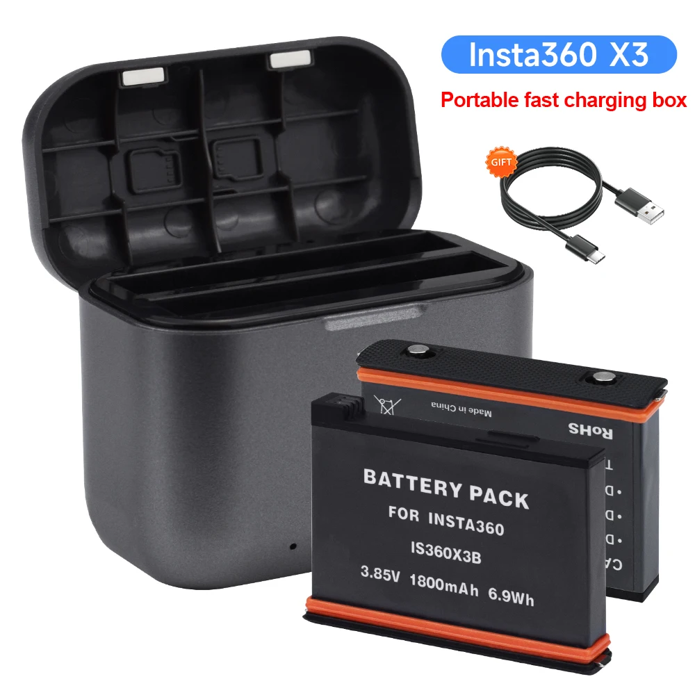 

PALO Battery for Insta360 X3+2-Slots Battery Charging Box 360 Panoramic Action Camera Batteries Accessories for Insta360 ONE X3