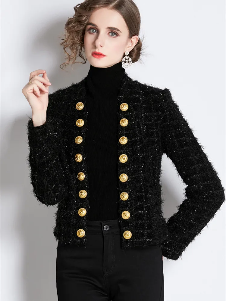 High Quality 2024 New Autumn Winter Two Piece Set Tracksuit Women Gold button quilted jacket