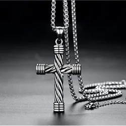 Spiral Column Cross Pendant Necklace - Simple, Durable, Stainless Steel Chain Jewelry