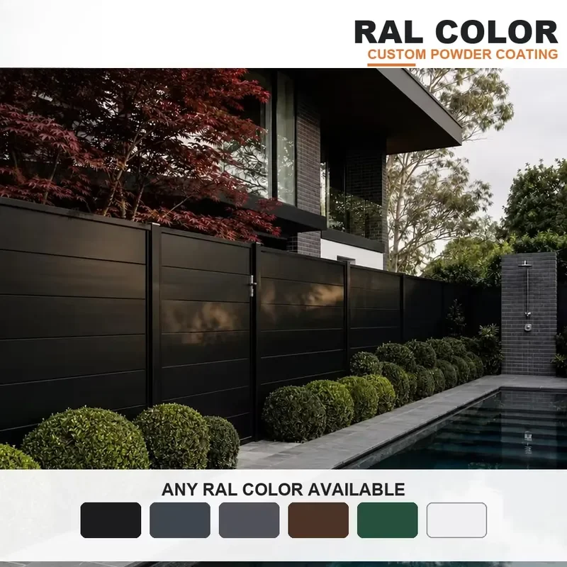 Aluminum Full Privacy Fence Panel Horizontal Slat Jardin Outdoor Pool Garden Boundary Screen Powder Coated Custom RAL CE