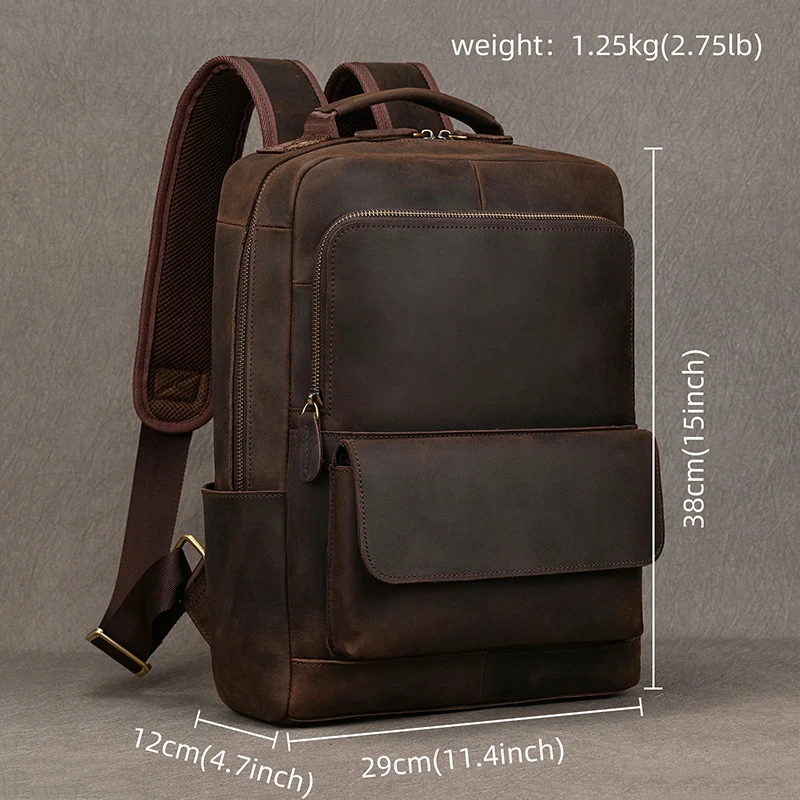 Crazy Horse Leather Backpack Bag For Man Male Genuine Leather Laptop Computer Backpacks Travel Bag Business Men School Bag