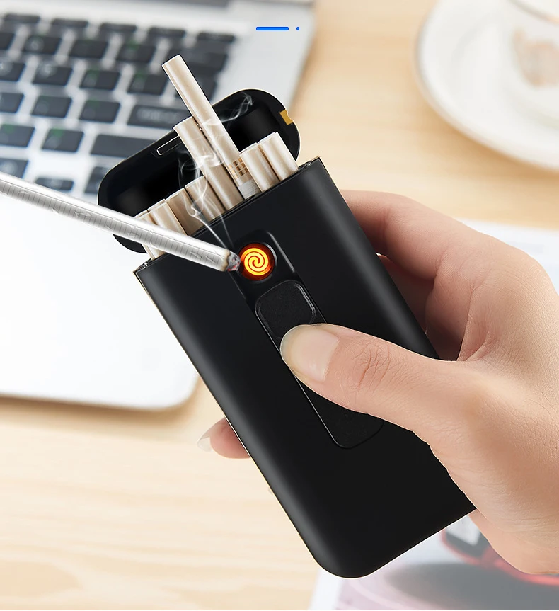 Brand Plastic Ordinary & Thin 20 Cigarette Case Box With Lighter Usb Rechargeable Slim Cigarette Box 119*56mm