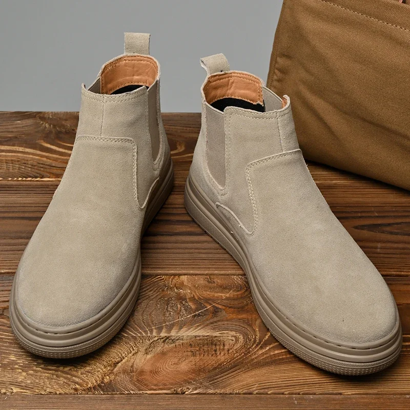 

Зимние мужские уличные ботинки из коровьей замши, теплые ботинки для мужчин, повседневные зимние ботинки, модные рабочие высокие ботильоны, ботинки челси