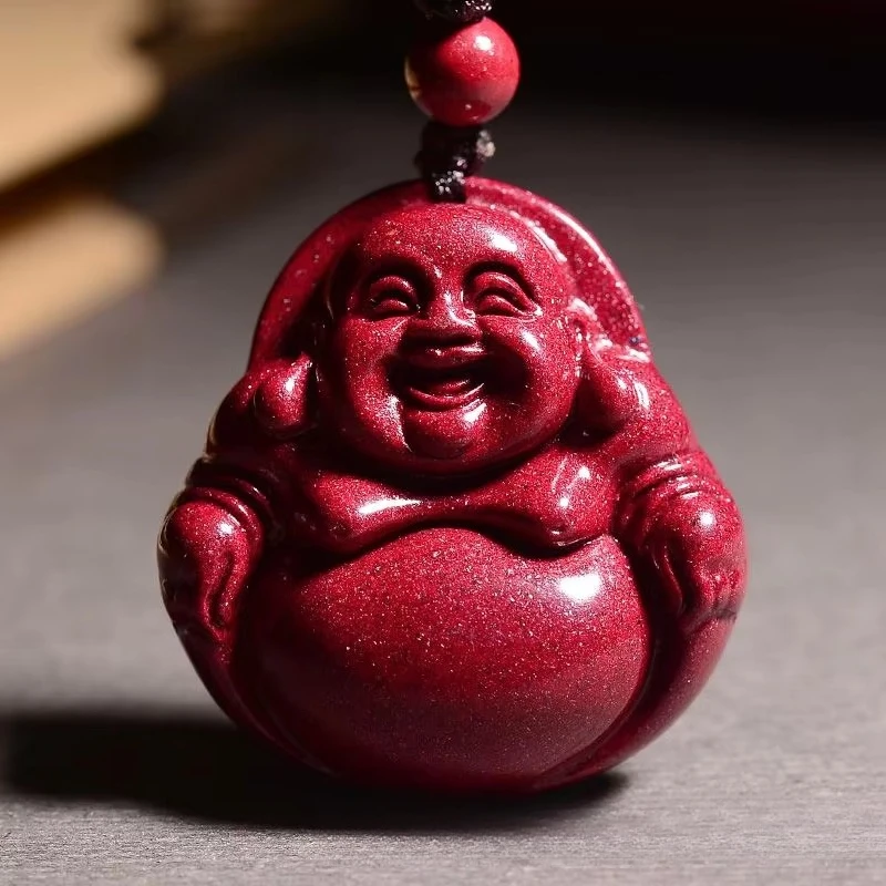 

Buddha Smiling Religion Amitabha Pendant Natural Cinnabar 97 Imperial Handmade Cinnaba ethnic style Pendantty Pendant