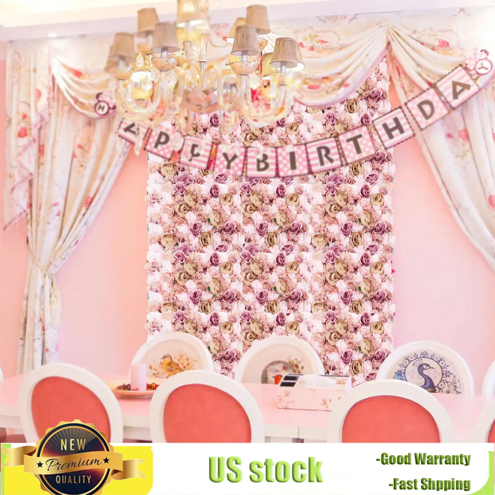 

6pcs Flower Wall Panel, Artificial 3D Flower Wall Backdrop Decor, Silk Floral Wall Mat Background for Party Photo Autumn Pink