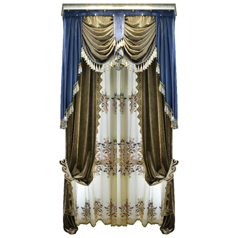 OLOEY Villa High-end Luxury European-style Finished Curtains for Living Dining Room Study Bedroom High-grade Gauze Fabric Custom