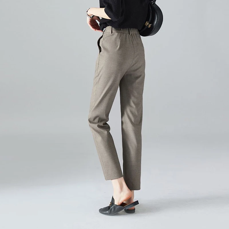 Autumn Winter High Waist Elegant Fashion All-match Solid Color Pants Female Ankle Length Slim Casual Trousers Women\'s Clothing