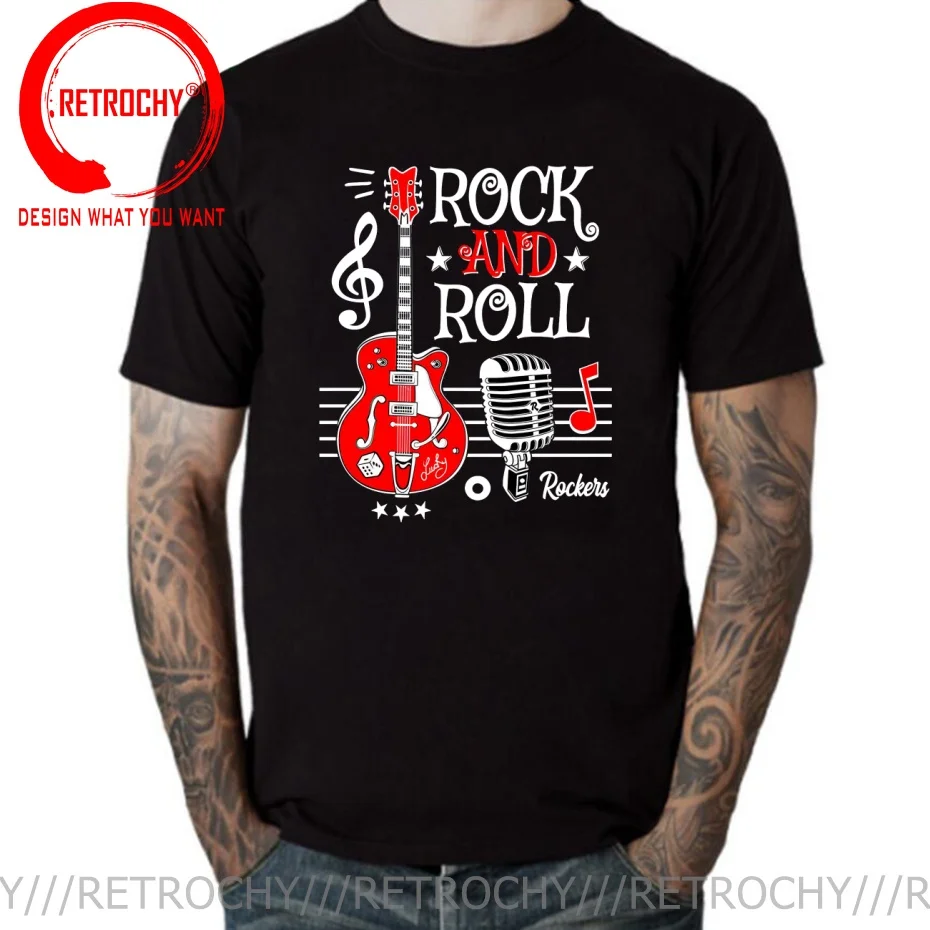 Rock And Roll Guitar Rock And Roll Guitar T Shirt Men Fashion Trendy Casual Clothing Stylish Tops Tee Shirt Leisure Tshirt Men's