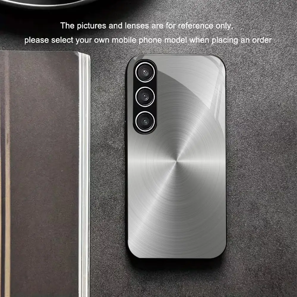 Metallic paint glass phone case for Samsung Galaxy S26 S25 S24 S23 FE/Ultra/Plus anti drop back cover Stainless steel textured