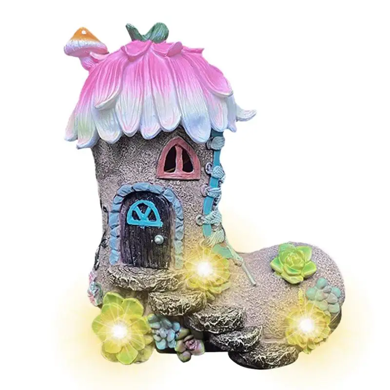 Fairy House Solar Fairy Boot House Garden Decor Fairy Garden Accessories Funny Garden Sculptures Outdoor Lawn Ornaments For