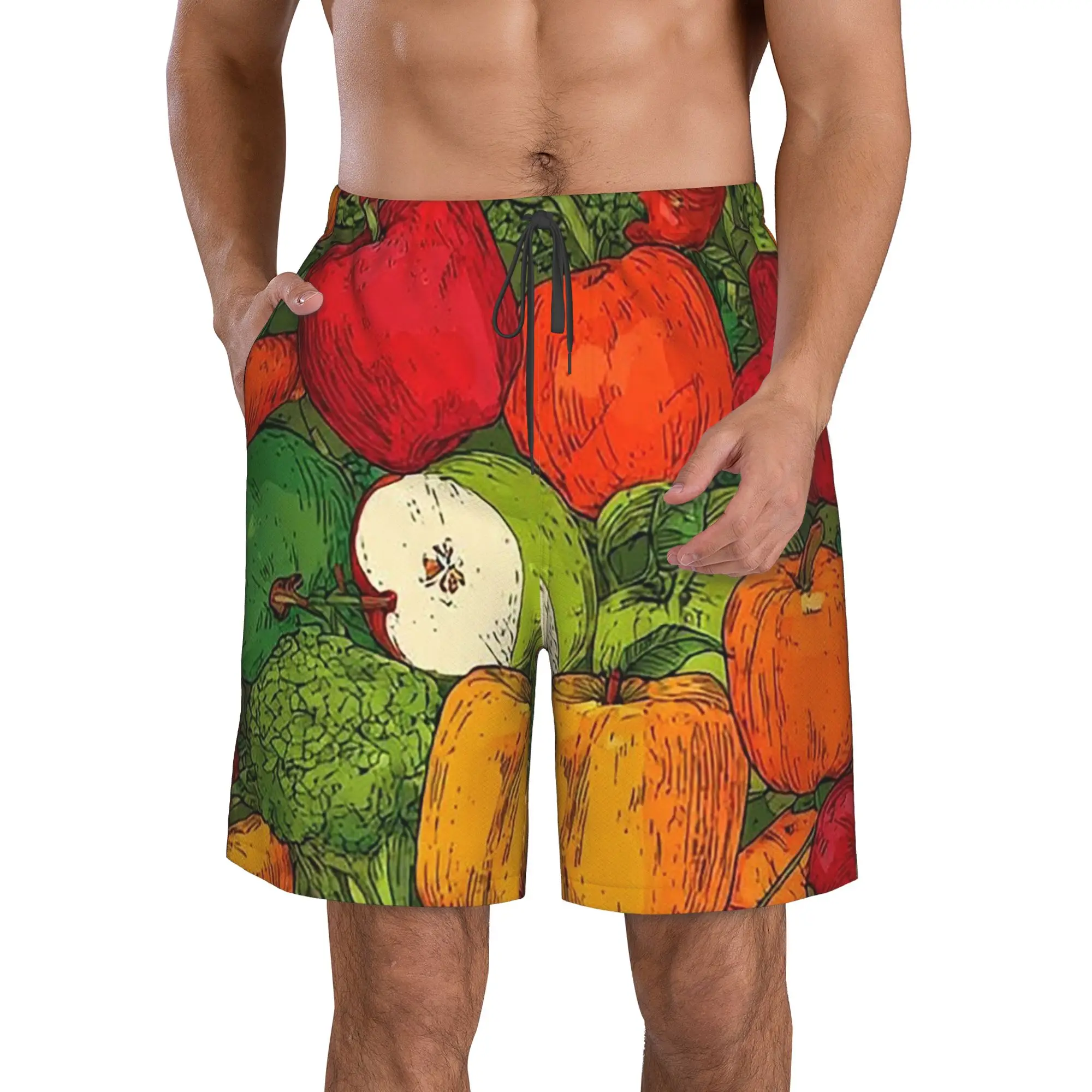 Cartoon Fitness Vegetable Pattern Trunks Beach Board Shorts Casual Quick Dry Swim Summer Men Pants