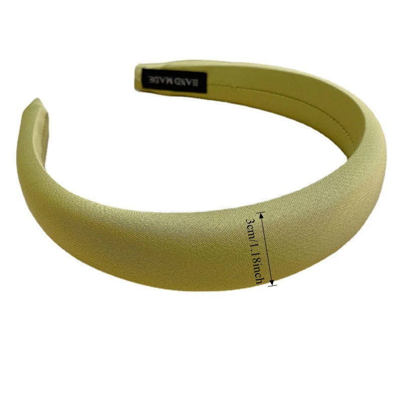 3 cm breites Schwamm-Haarband für Mädchen, Frühling/Sommer, Satin, grün, einfarbig, Stirnband, Frucht-Farben, Diademas, Haarbänder für Damen, Kopfband – Detail 2