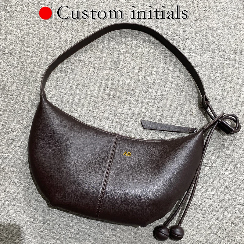 Custom Initials Leather Half Moon Bag For Women Luxury Designer Handbag Purse 2026 New In Cattle Split Leather Underarm Shoulder