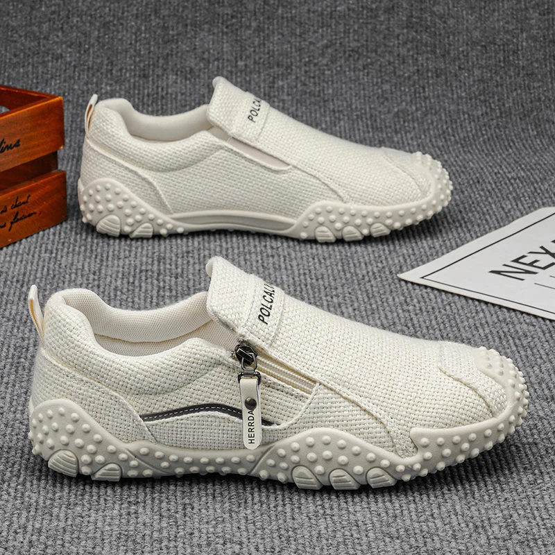 

Men's Summer Breathable Casual Canvas Shoes Linen Lightweight Soft Bottom Sports Work Bean Bean Shoes Fashionable Single Shoes